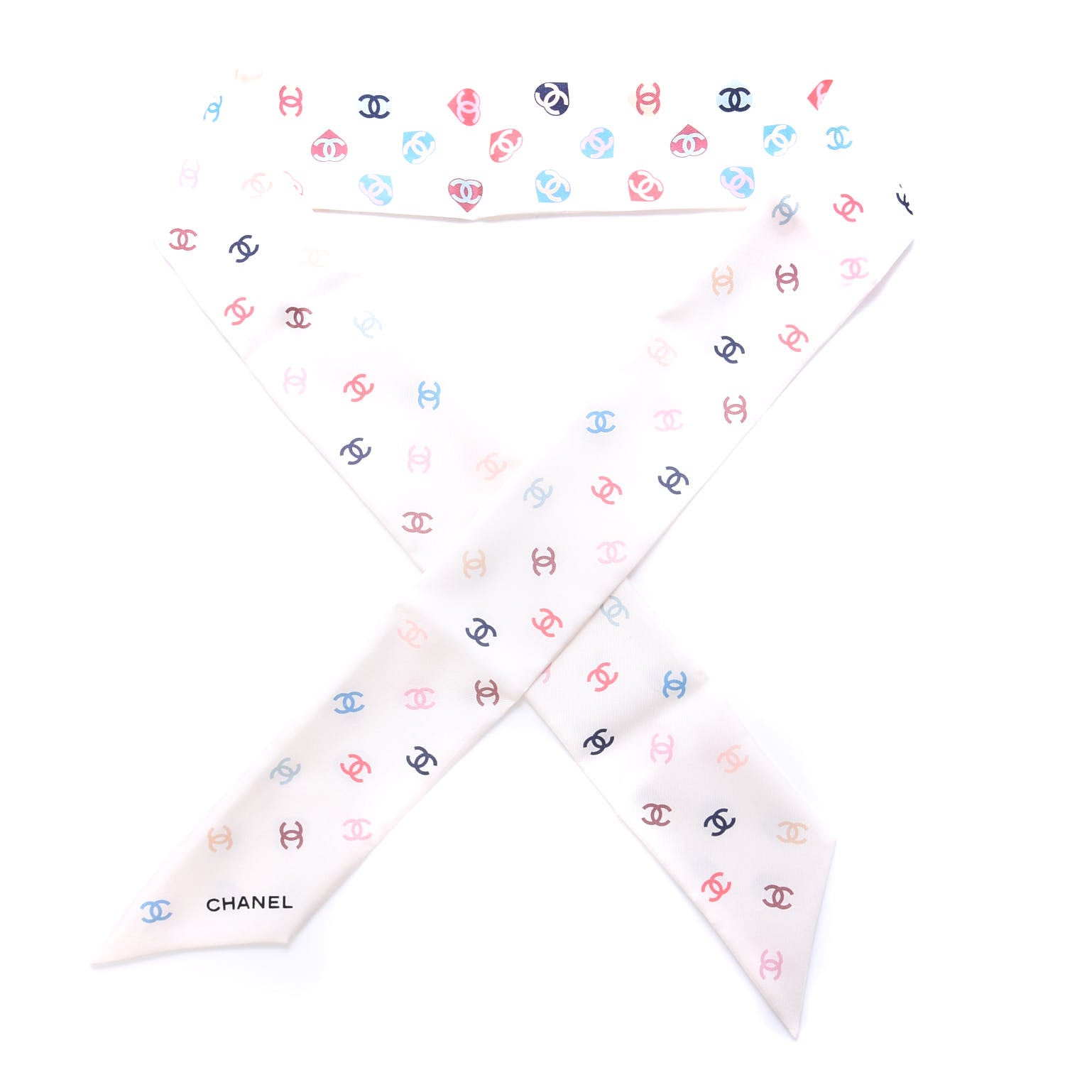 Chanel Silk Heart CC Slim Bandeau Scarf Ivory 1 of 4