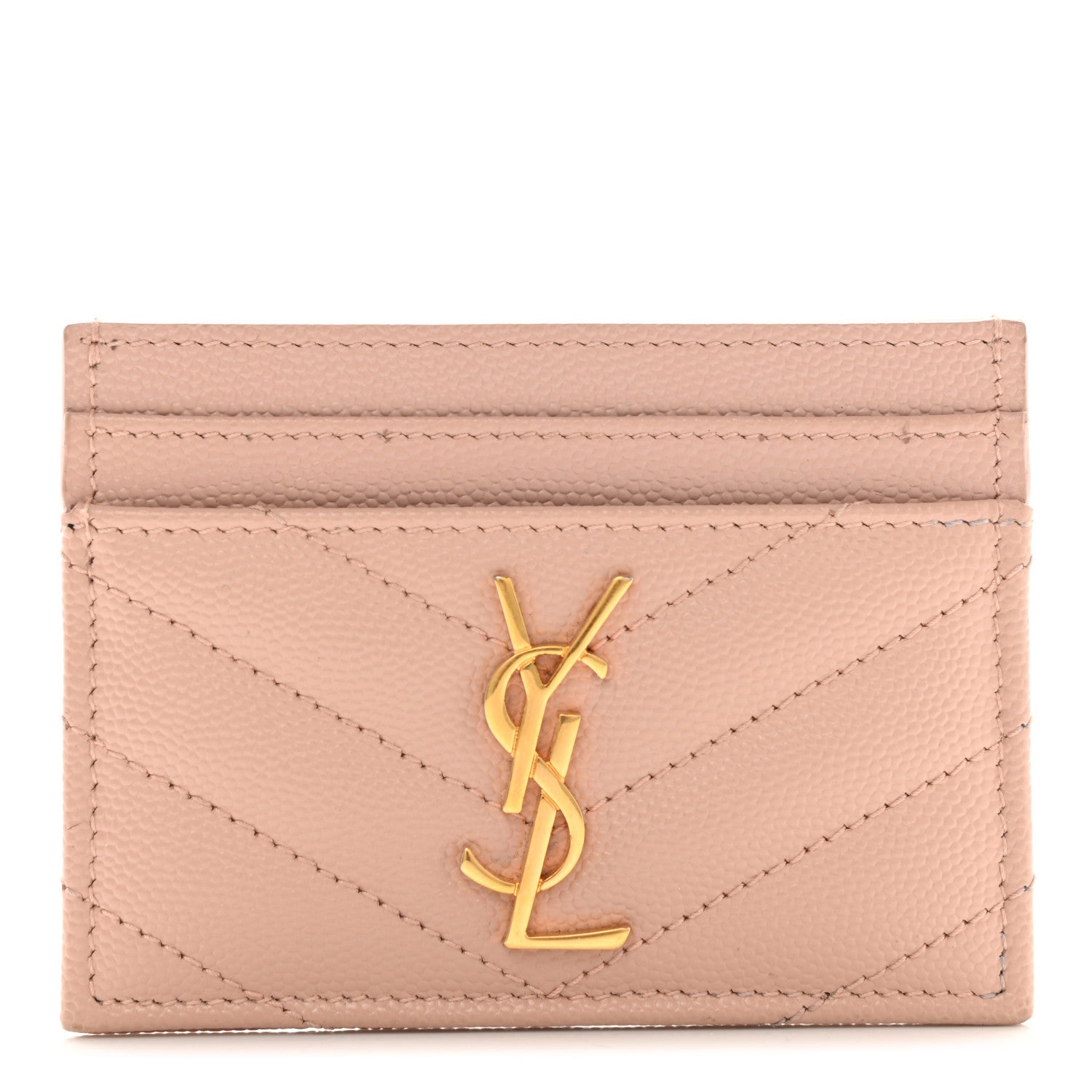 Saint Laurent Grain De Poudre Matelasse Chevron Monogram Credit Card Case Pale Pink 1 of 6