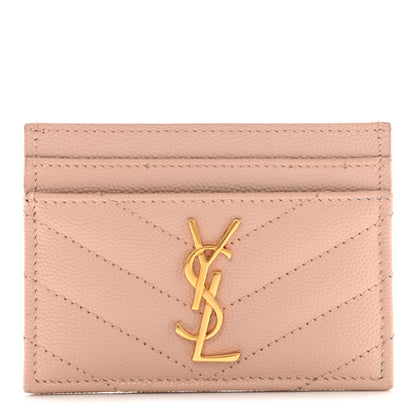 Saint Laurent Grain De Poudre Matelasse Chevron Monogram Credit Card Case Pale Pink 1 of 6