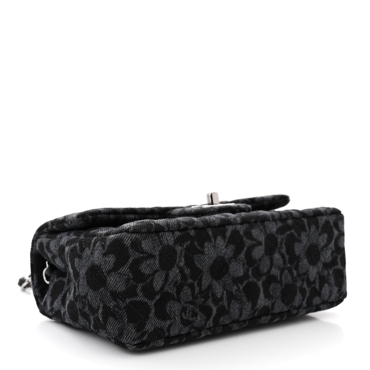 Printed Denim Quilted Flower Mini Rectangular Flap Black