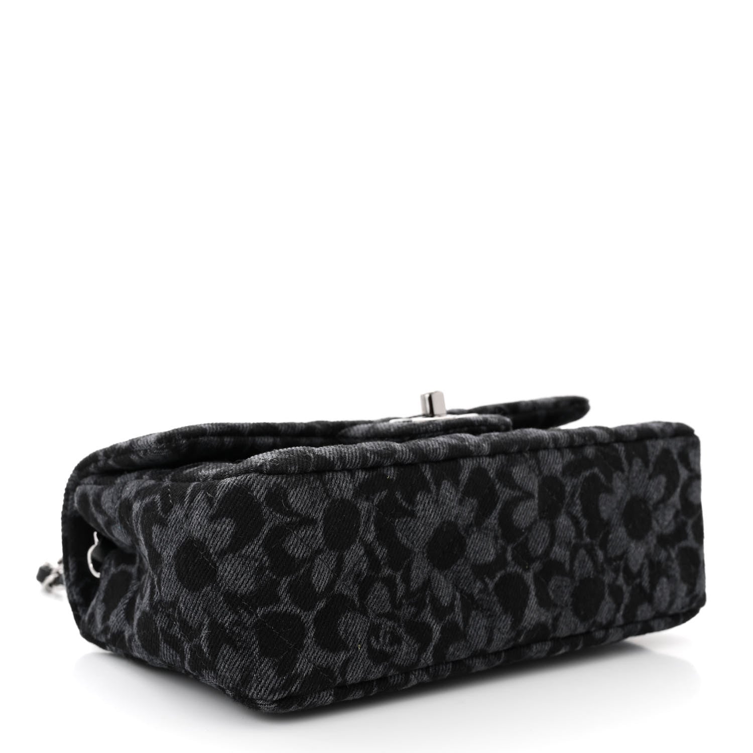 Chanel Printed Denim Quilted Flower Mini Rectangular Flap Black 4 of 11