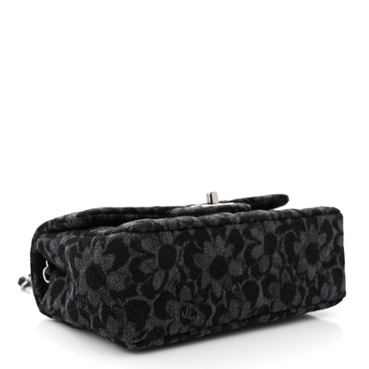 Chanel Printed Denim Quilted Flower Mini Rectangular Flap Black 4 of 11