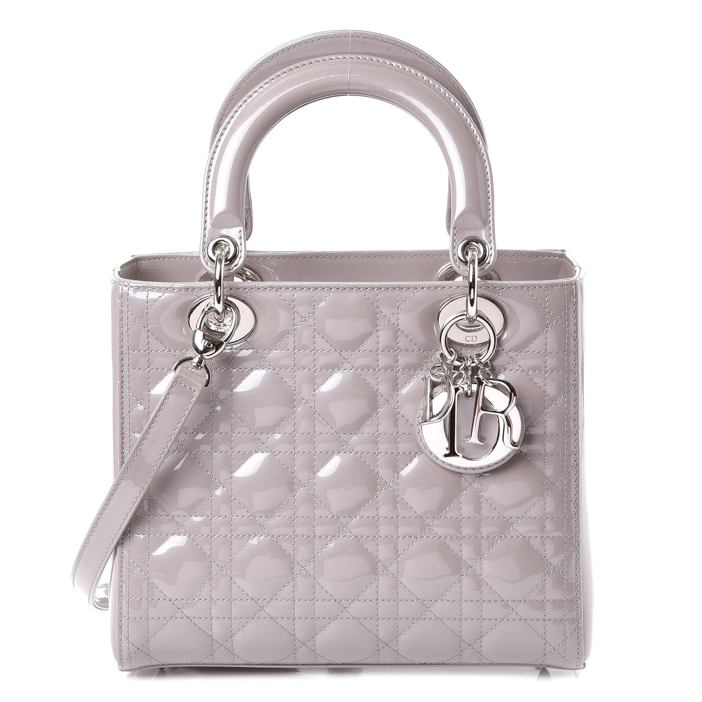 Pearlized Patent Cannage Medium Lady Dior Grey