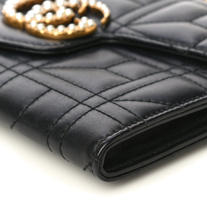Gucci Calfskin Matelasse Mini Pearly GG Marmont Chain Wallet Black 10 of 13