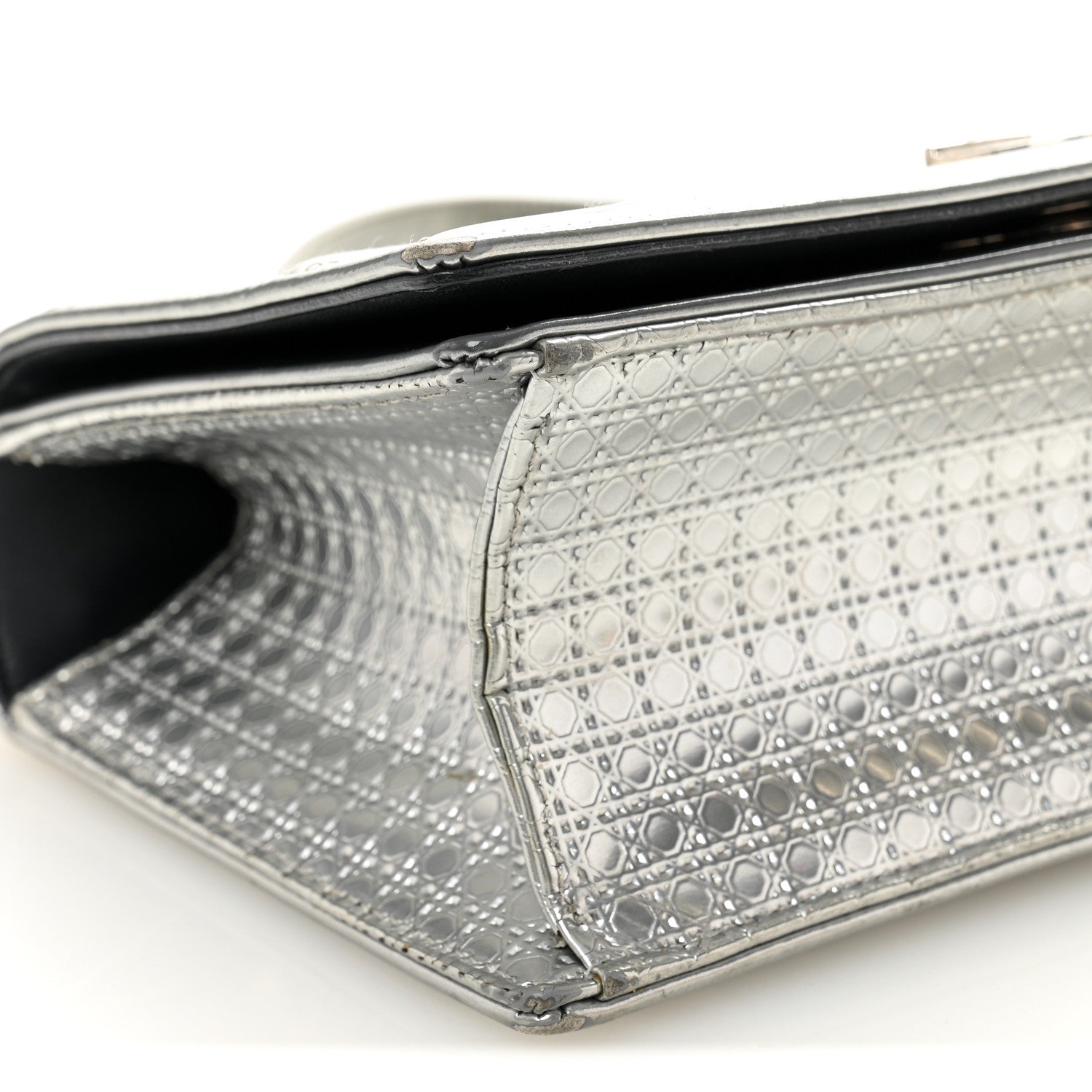 Christian Dior Metallic Patent Micro-Cannage Small Diorama Flap Bag Silver 8 of 11