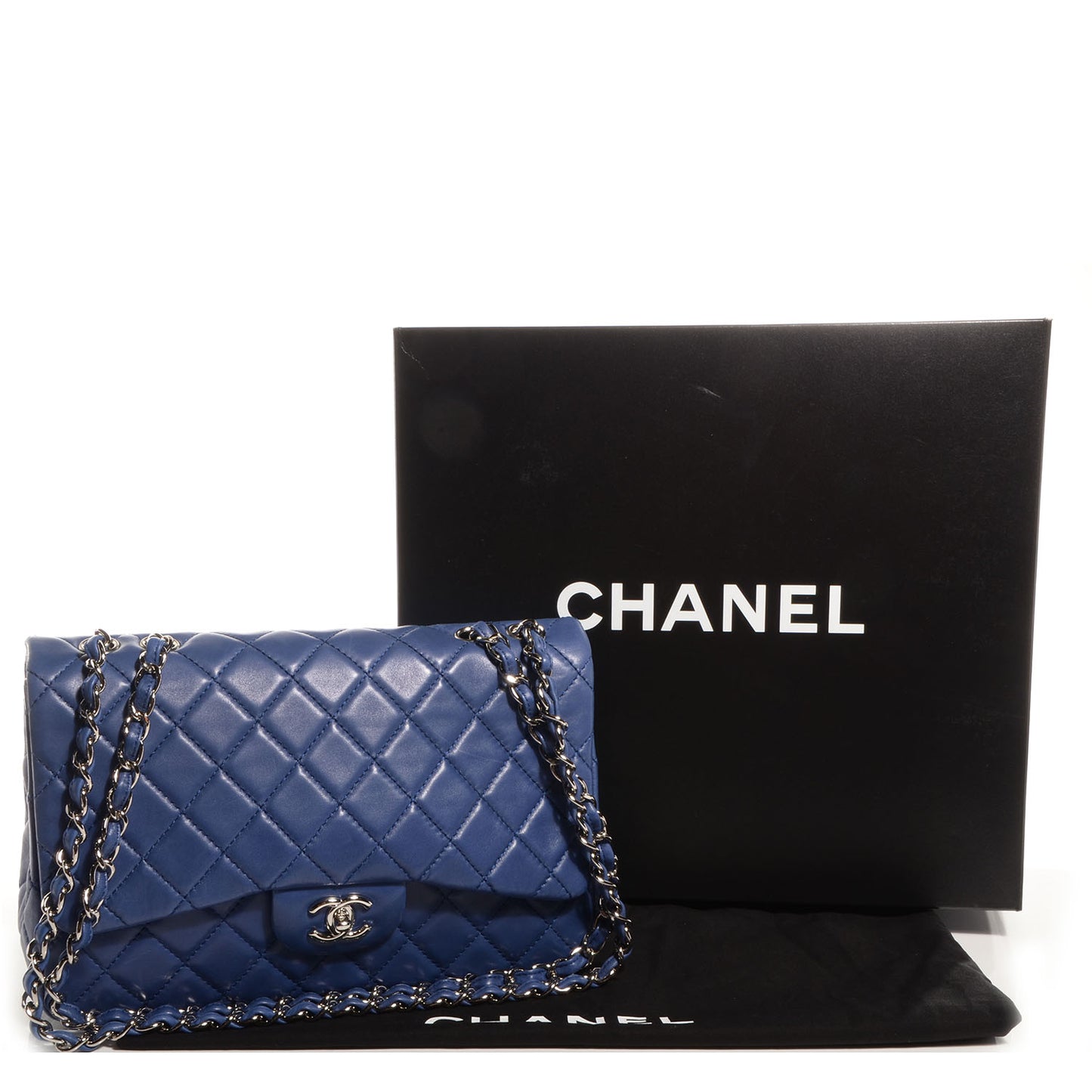 Lambskin Jumbo Single Flap Dark Blue