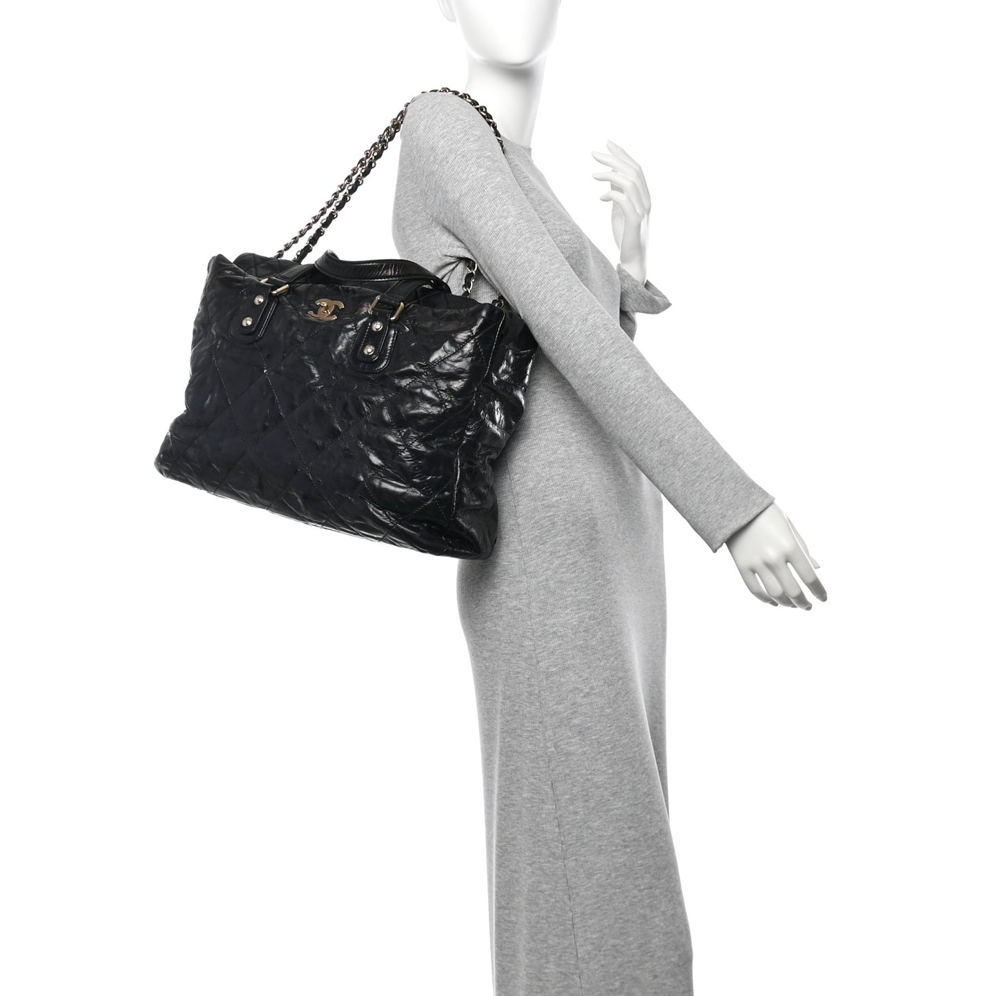 Glazed Calfskin Large Portobello Tote Black