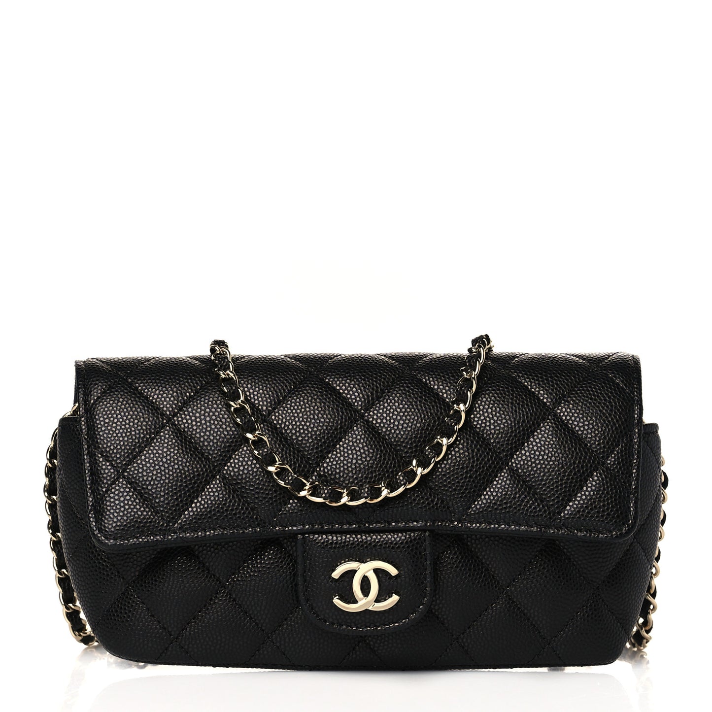 Caviar Quilted Glasses Case With Chain Black