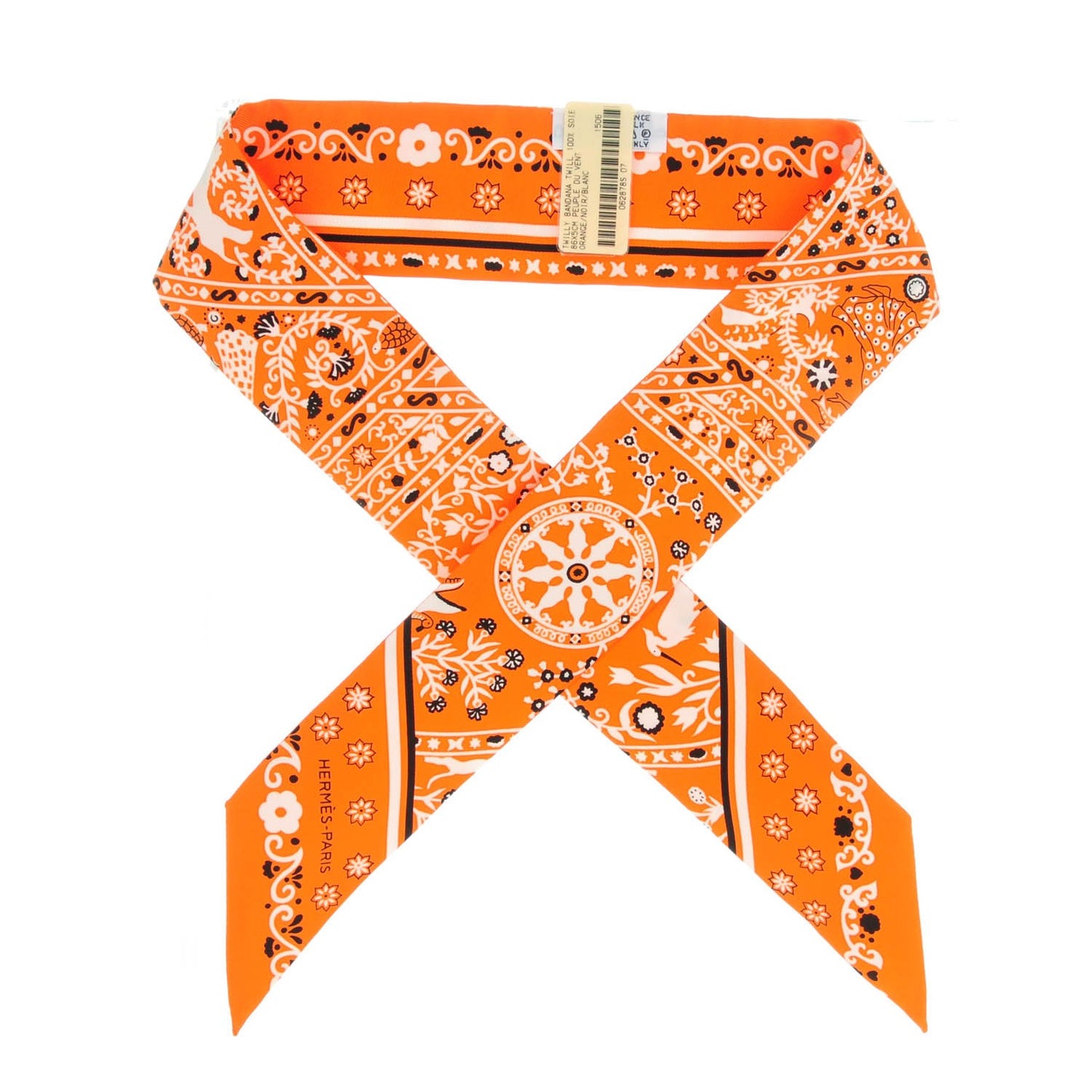 Silk Peuple Du Vent Bandana Twilly Orange Noir Blanc