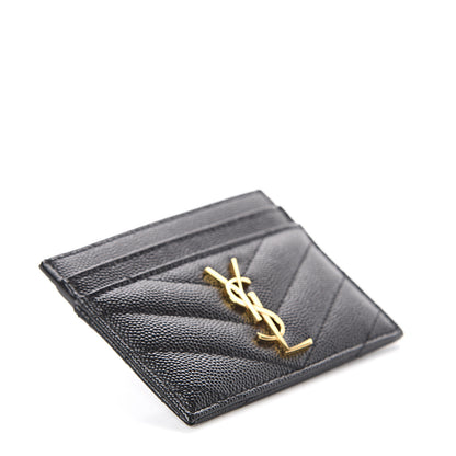 Saint Laurent Grain De Poudre Matelasse Chevron Monogram Credit Card Case Black 3 of 5