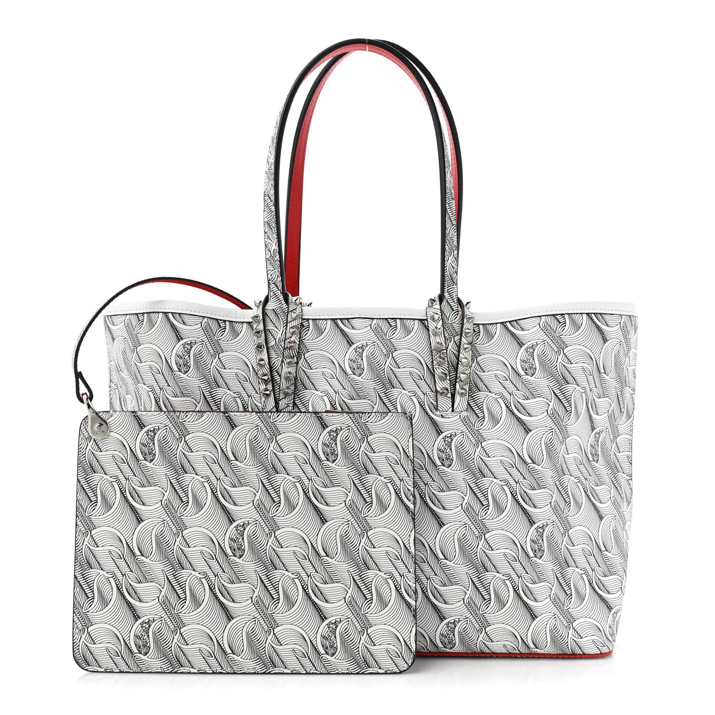 Calfskin Empire Spikes Small East West Cabata Tote White Black