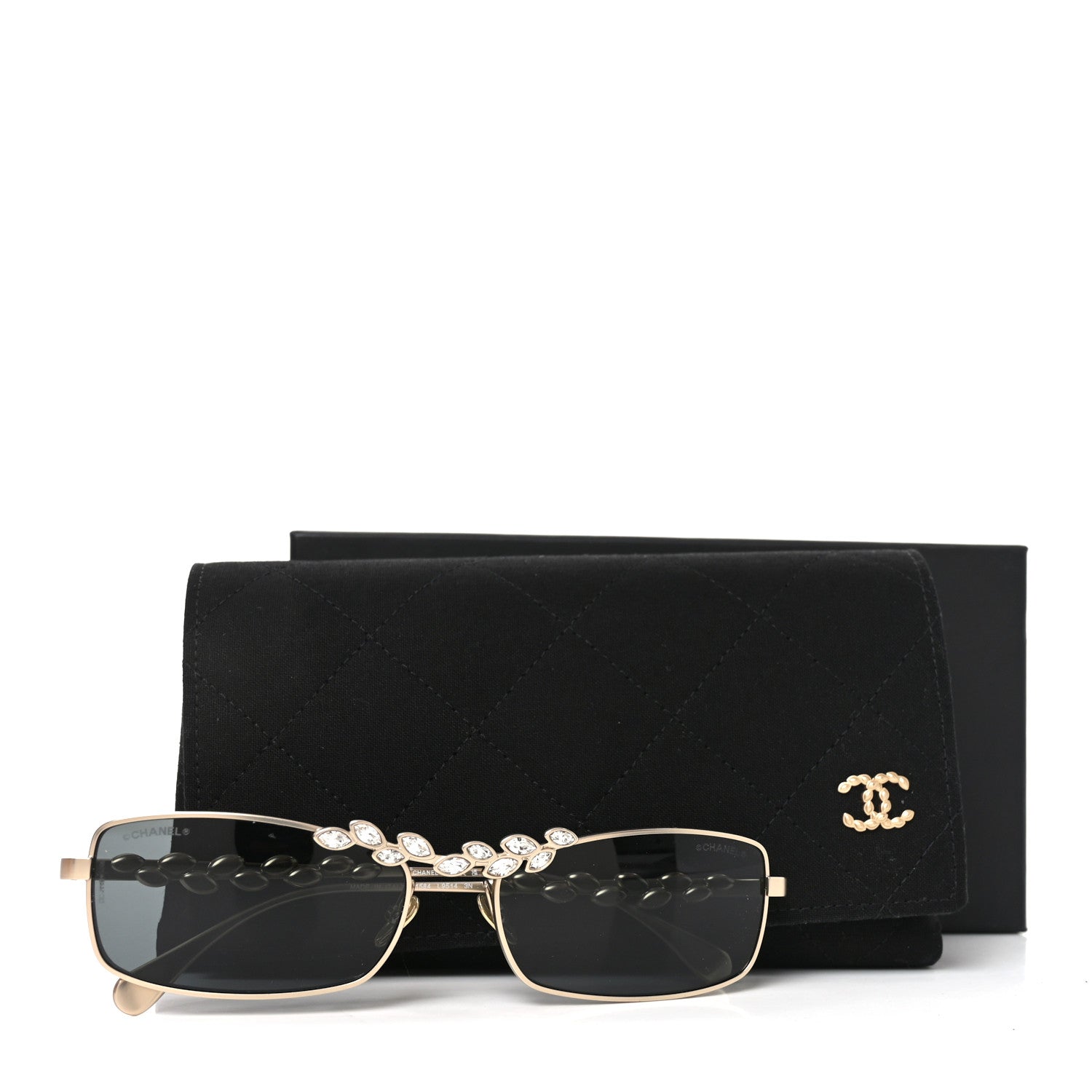 Chanel Metal Crystal Sparkling Wheat Rectangle Sunglasses 71584 Gold 7 of 7