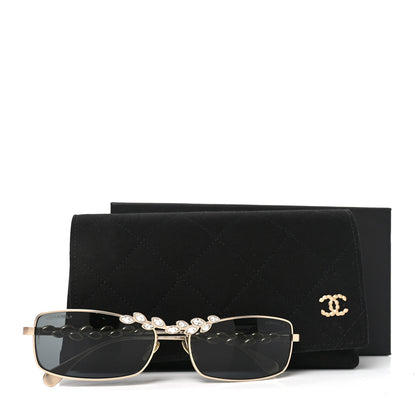 Chanel Metal Crystal Sparkling Wheat Rectangle Sunglasses 71584 Gold 7 of 7
