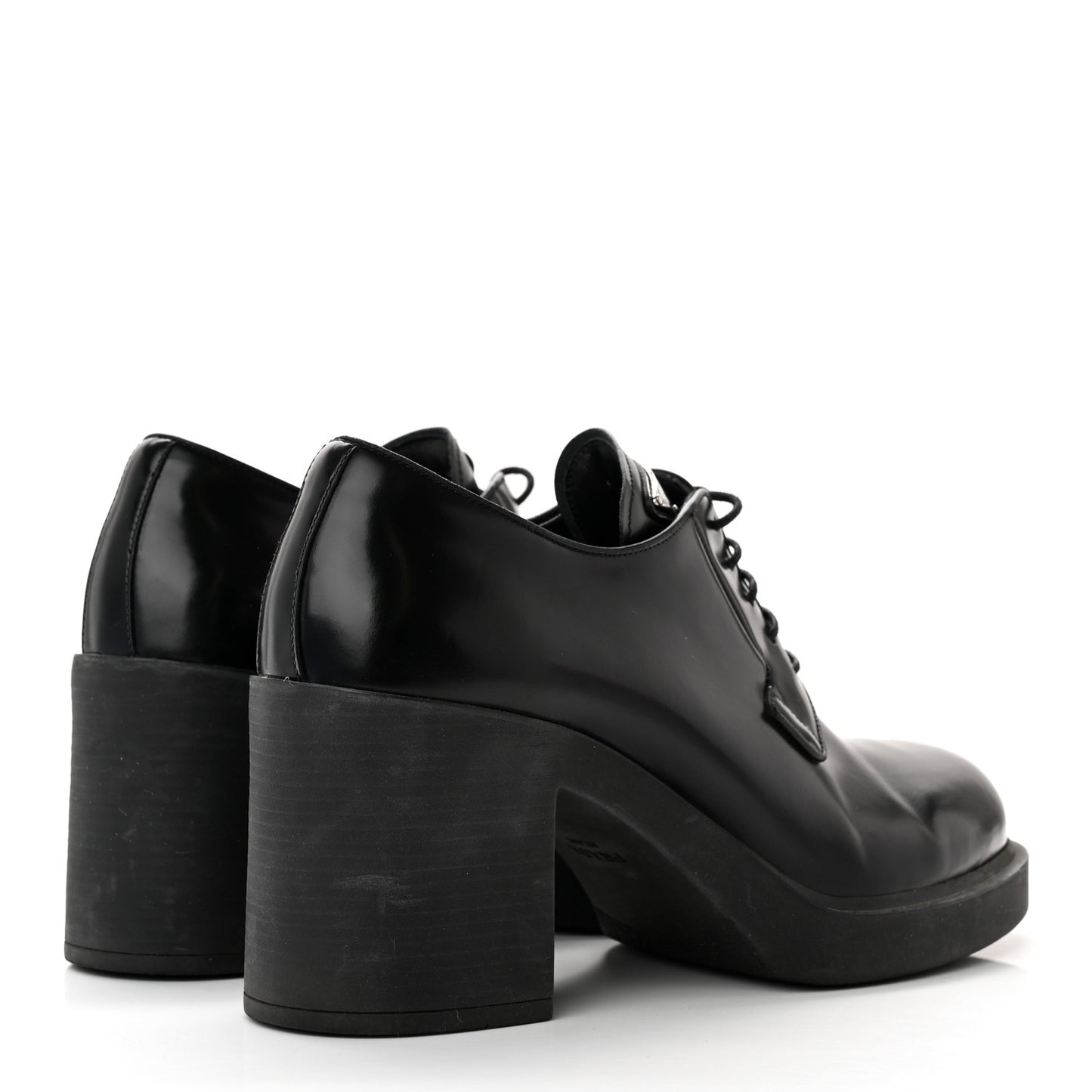 Spazzolato Metal Triangle Logo Lace Up 85mm Loafers 40 Black