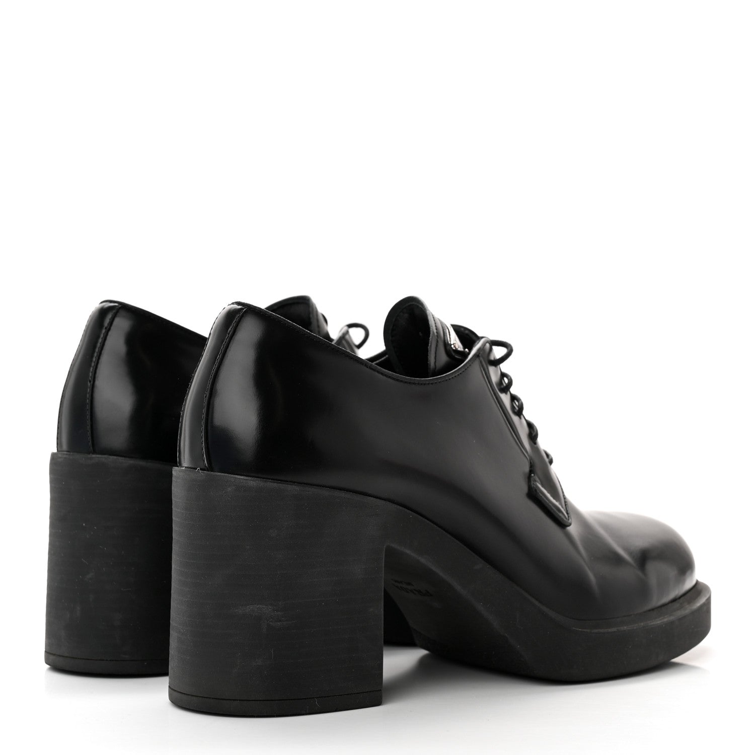 Prada Spazzolato Metal Triangle Logo Lace Up 85mm Loafers 40 Black 4 of 13
