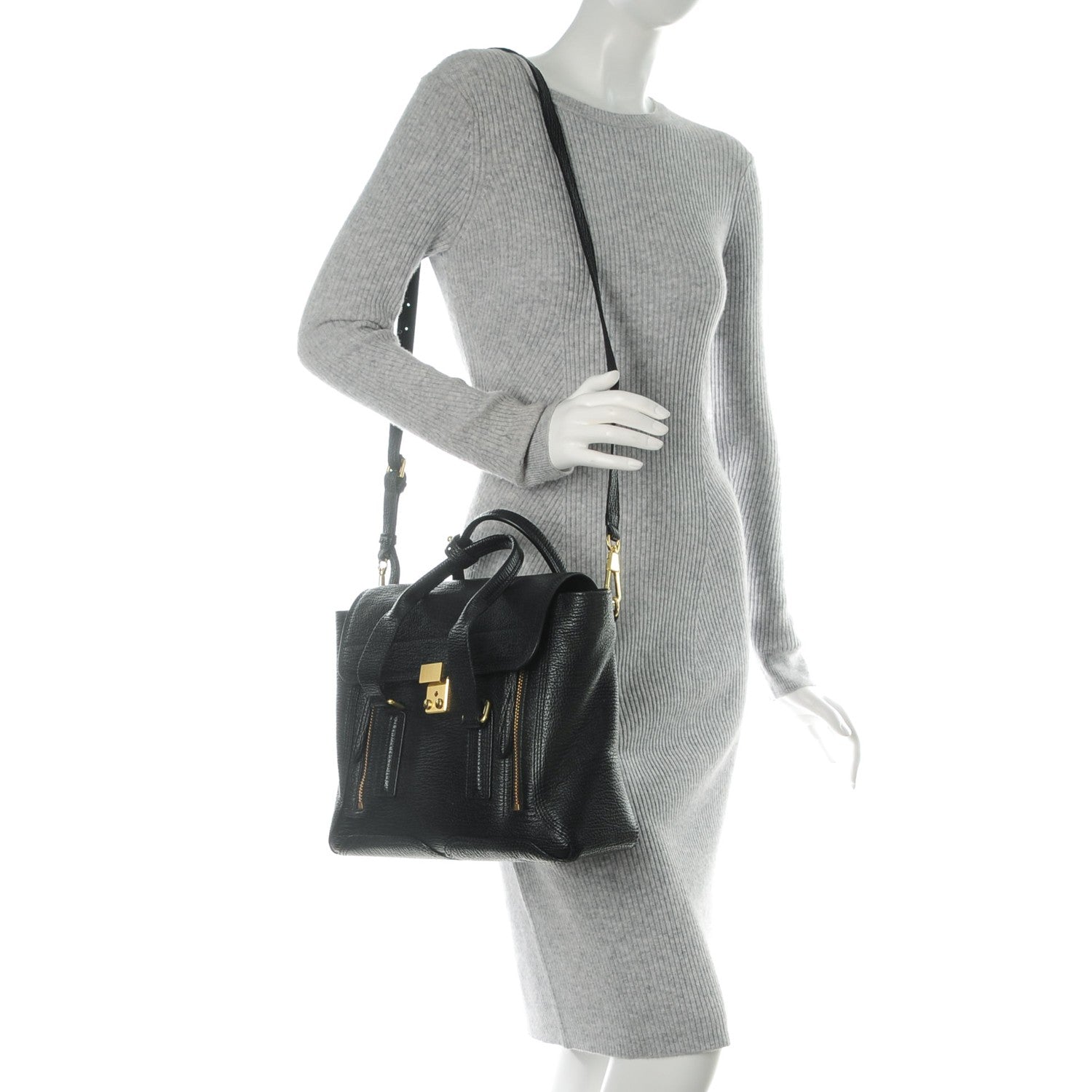 3.1 Phillip Lim 3.1 Textured Calfskin Medium Pashli Satchel Black 2 of 8