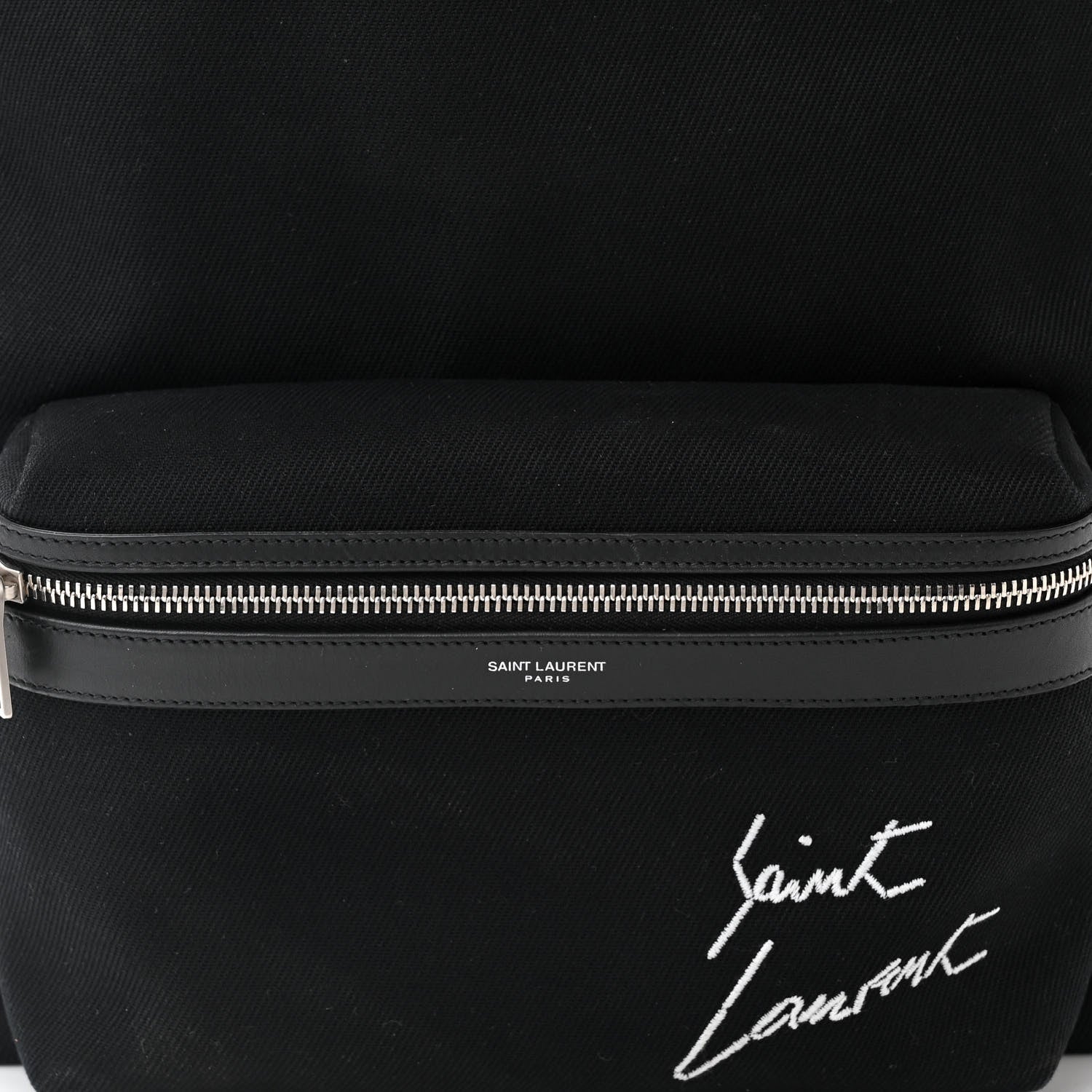 Saint Laurent Canvas Signature Embroidered City Backpack Black 8 of 10