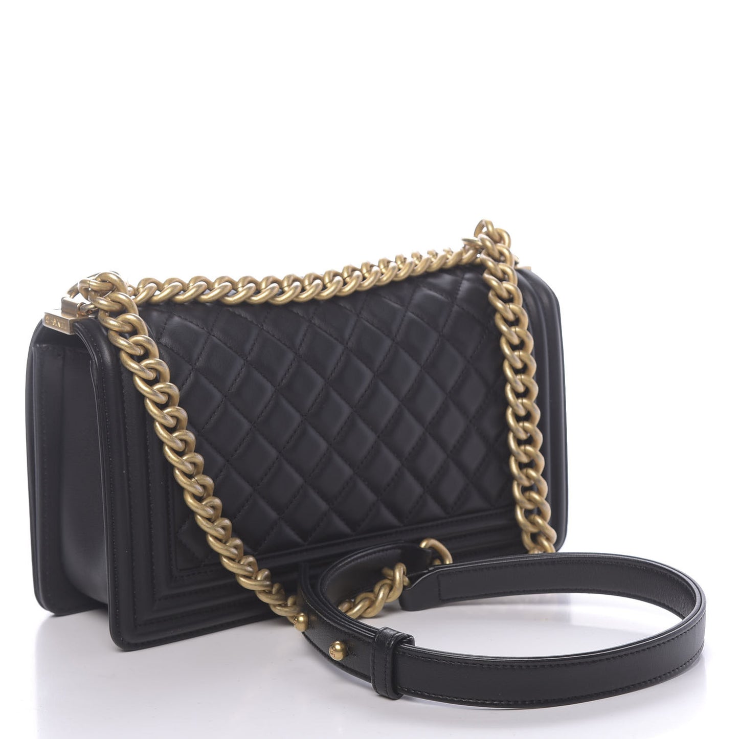 Lambskin Quilted Medium Boy Flap Black