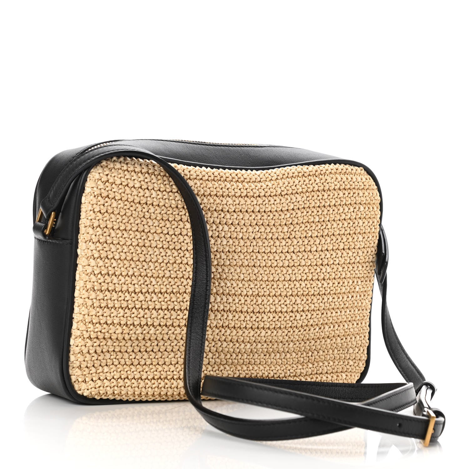 Saint Laurent Raffia Canvas Monogram Lou Camera Bag Beige Black 3 of 9