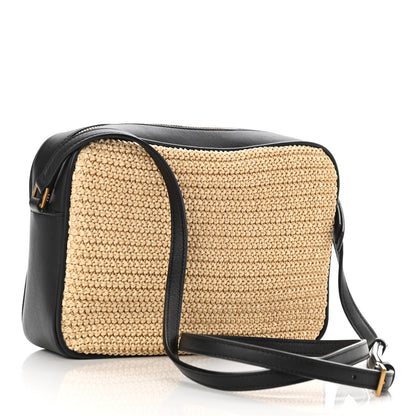 Saint Laurent Raffia Canvas Monogram Lou Camera Bag Beige Black 3 of 9