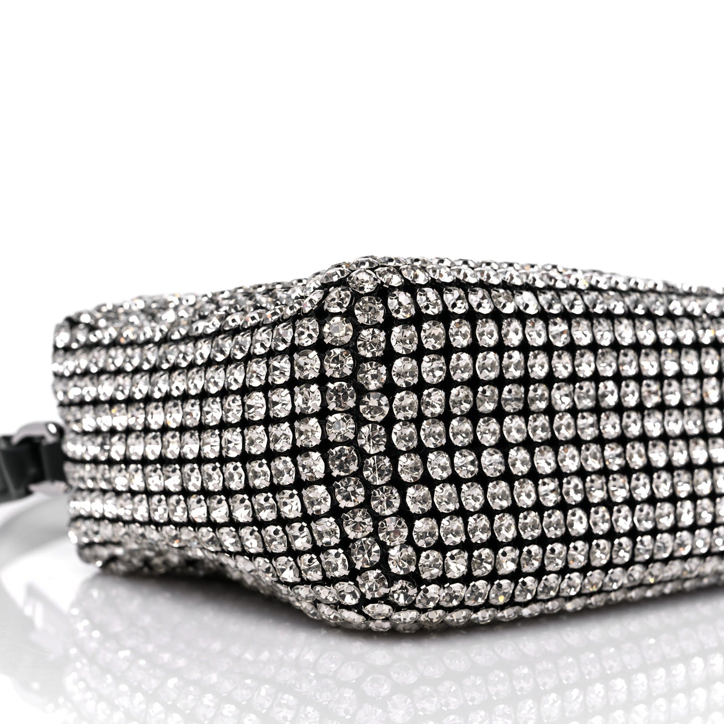 Mesh Crystal Rhinestone Mini Heiress Pouch Black Silver