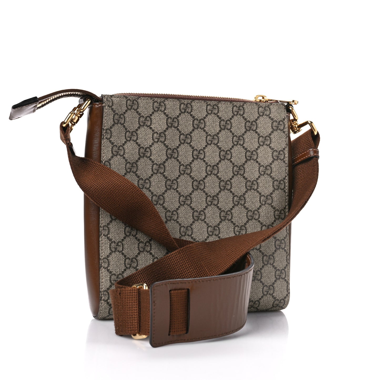 GG Supreme Monogram Azalea Calfskin Retro Interlocking G Flat Messenger Bag Beige Ebony Brown Sugar