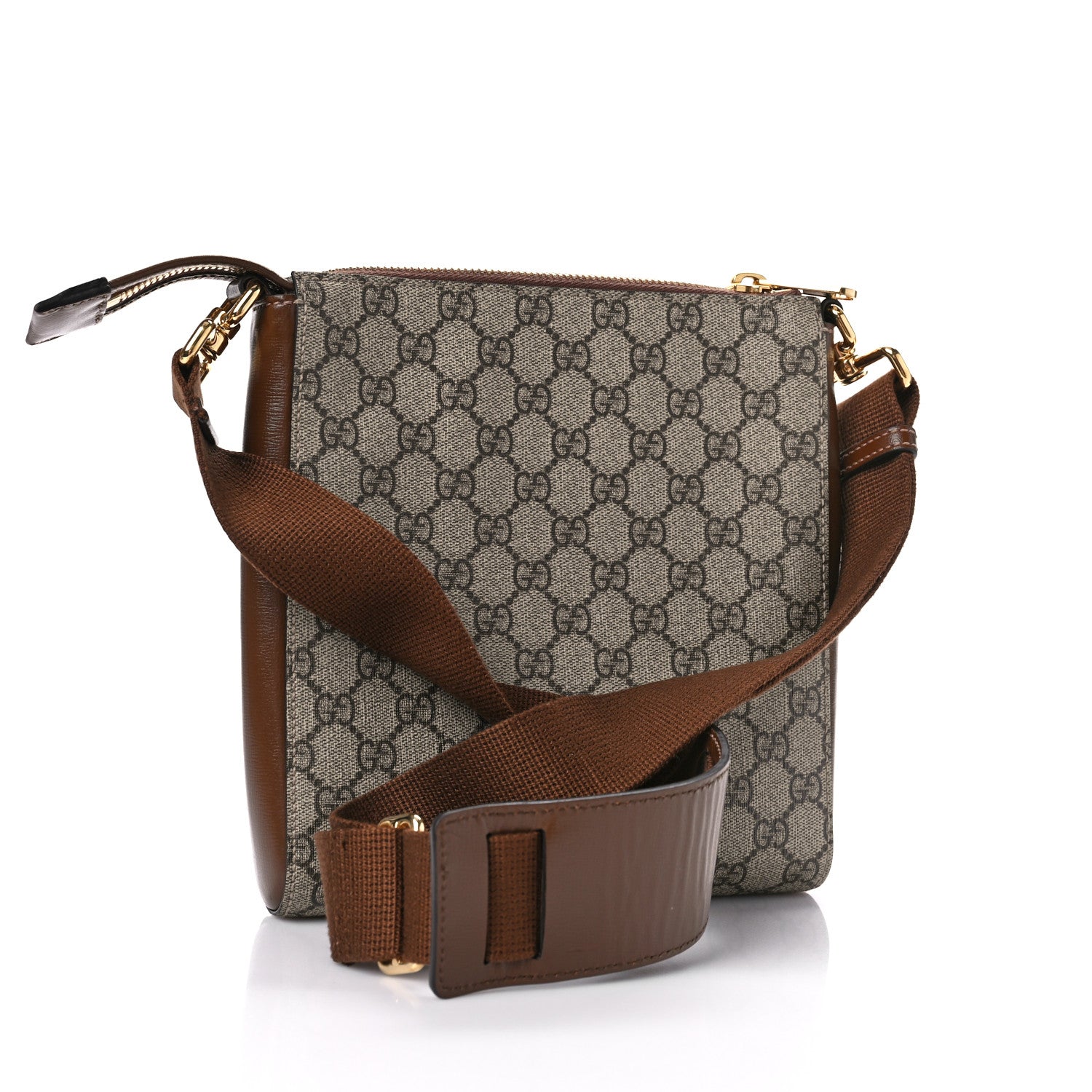Gucci GG Supreme Monogram Azalea Calfskin Retro Interlocking G Flat Messenger Bag Beige Ebony Brown Sugar 3 of 9