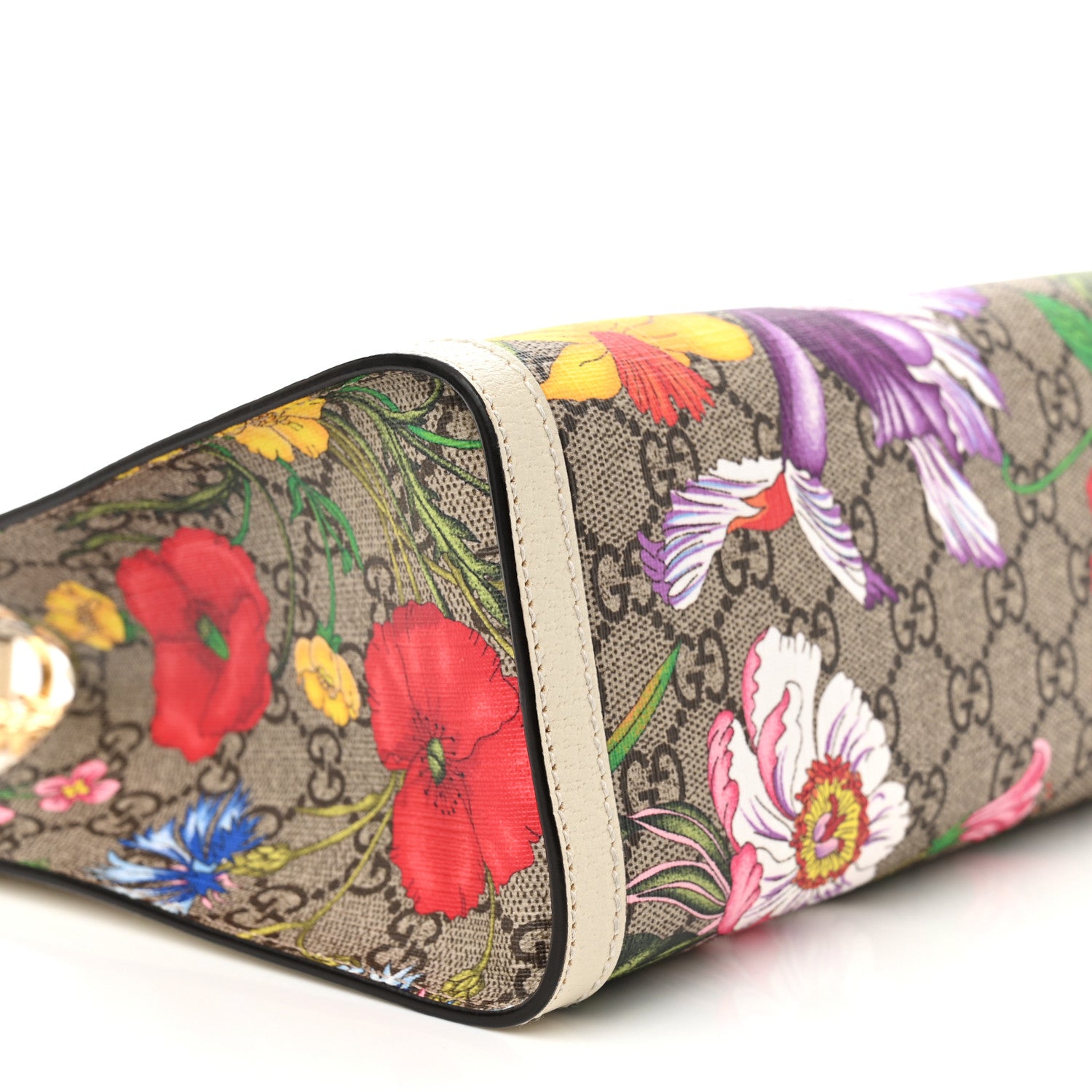 Gucci GG Supreme Monogram Flora Textured Calfskin Small Padlock Tote Beige Ebony Multicolor Mystic White 9 of 14