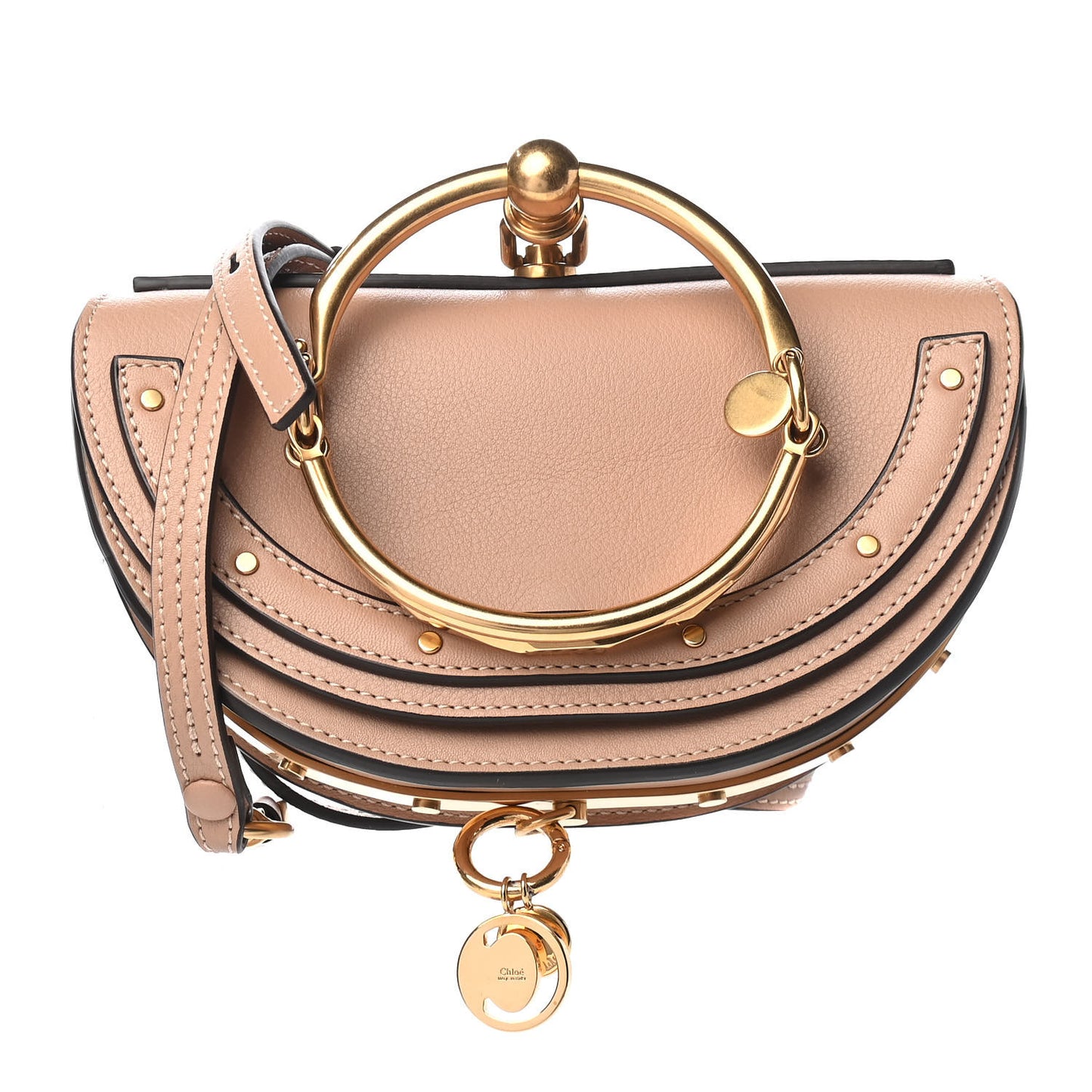 Calfskin Small Nile Bracelet Minaudiere Bag Biscotti Beige
