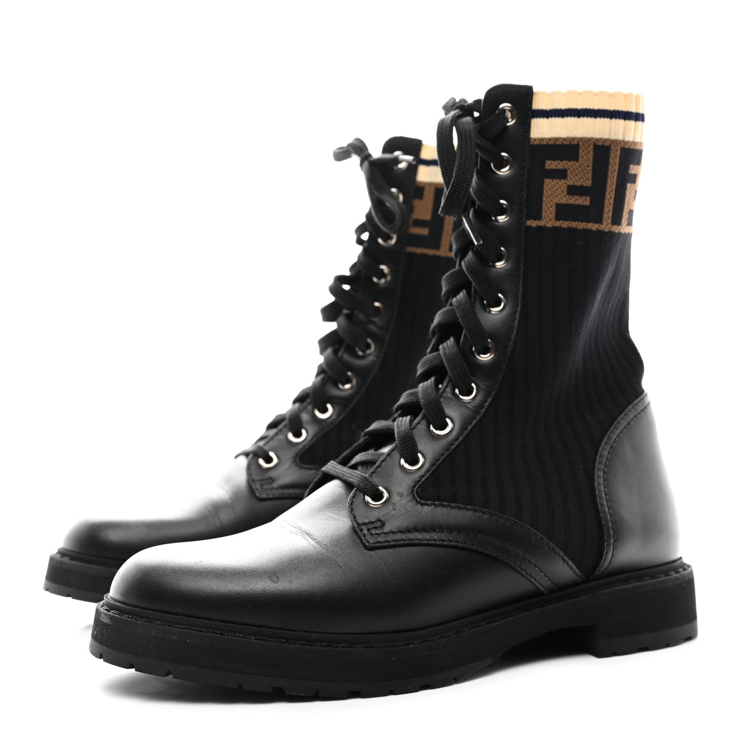 Calfskin Stretch Fabric Rockoko Biker Boots 38.5 Tobacco Black Marino