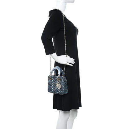 Christian Dior Metallic Calfskin Satin Celestial Bead Embroidery Cannage Mini Lady Dior Blue 2 of 9
