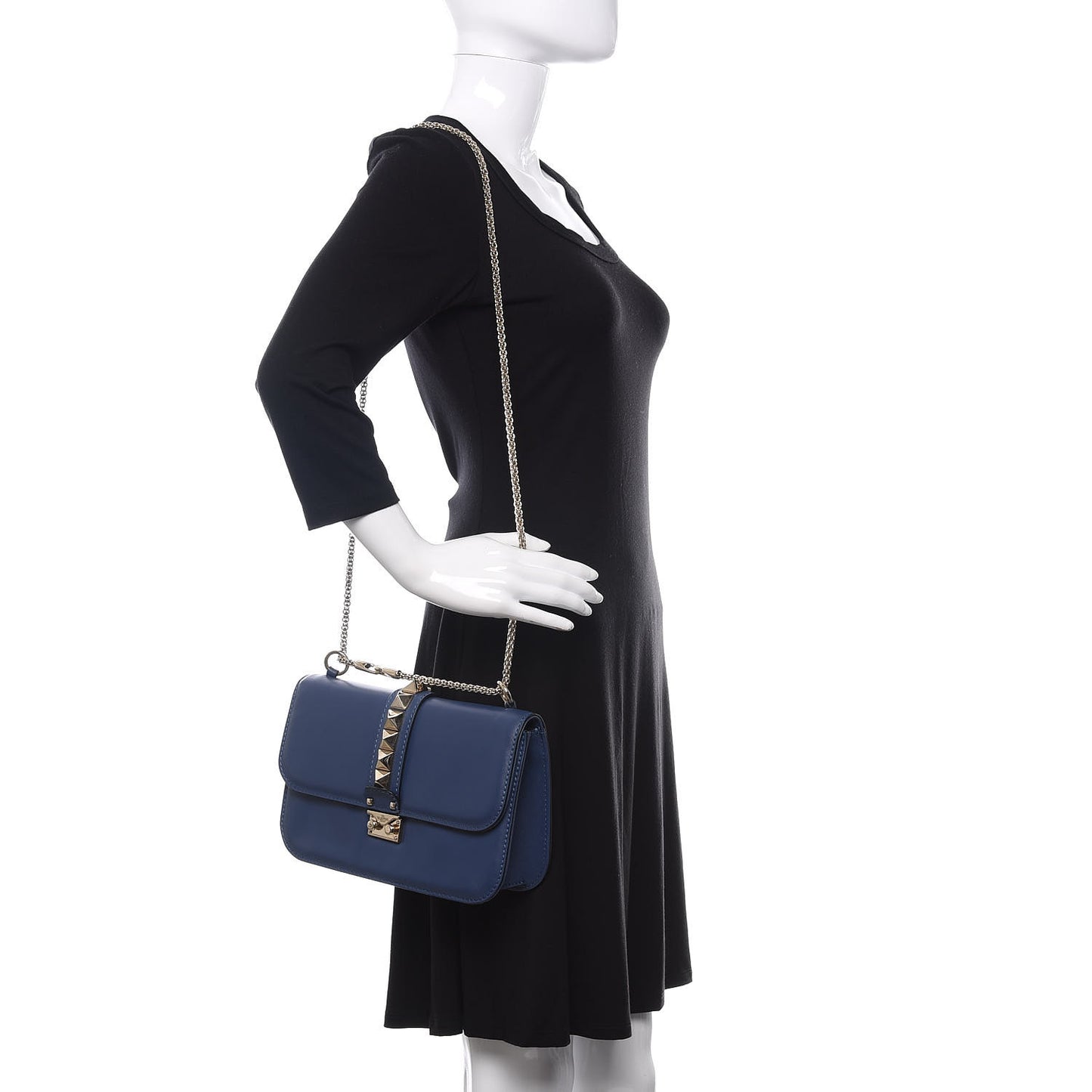 Vitello Medium Glam Lock Rockstud Flap Indigo