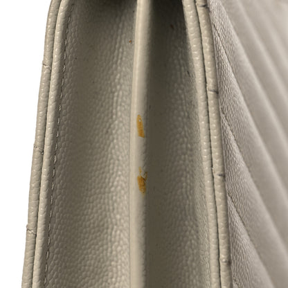 Saint Laurent Grain De Poudre Matelasse Chevron Monogram Chain Wallet Crema Soft 14 of 16