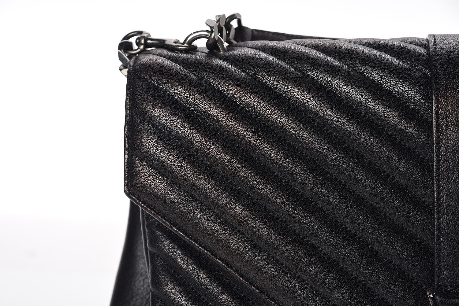 Saint Laurent Sheepskin Matelasse Chevron Monogram Large College Satchel Black 12 of 21