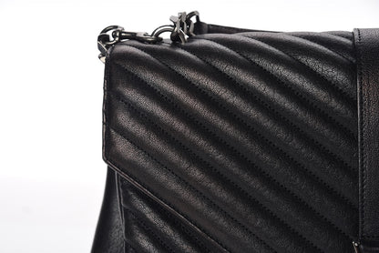 Saint Laurent Sheepskin Matelasse Chevron Monogram Large College Satchel Black 12 of 21