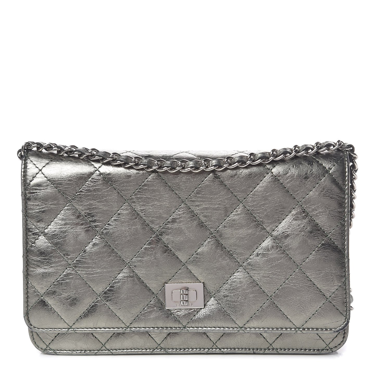 Metallic Aged Calfskin Quilted Reissue Wallet On Chain WOC Green