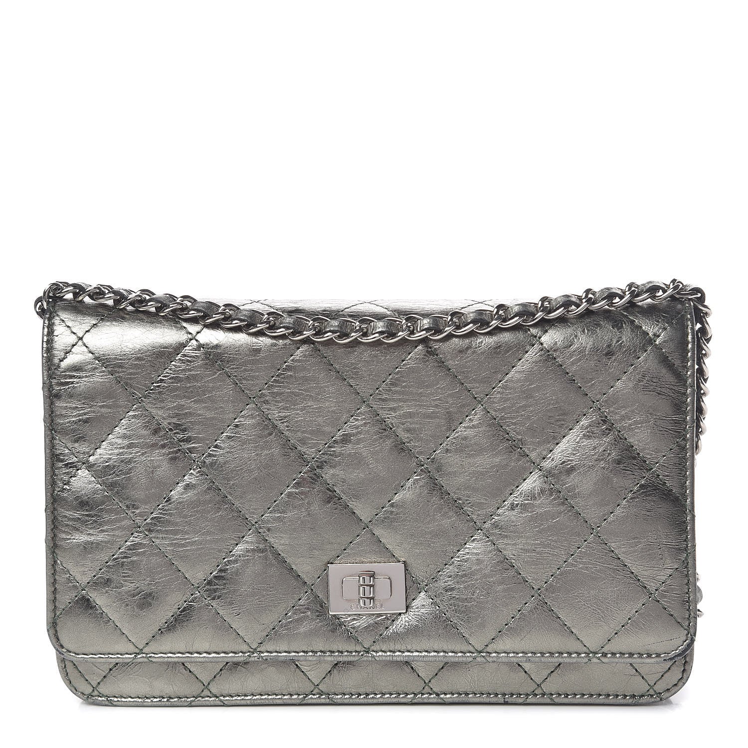 Chanel Metallic Aged Calfskin Quilted Reissue Wallet On Chain WOC Green 1 of 17