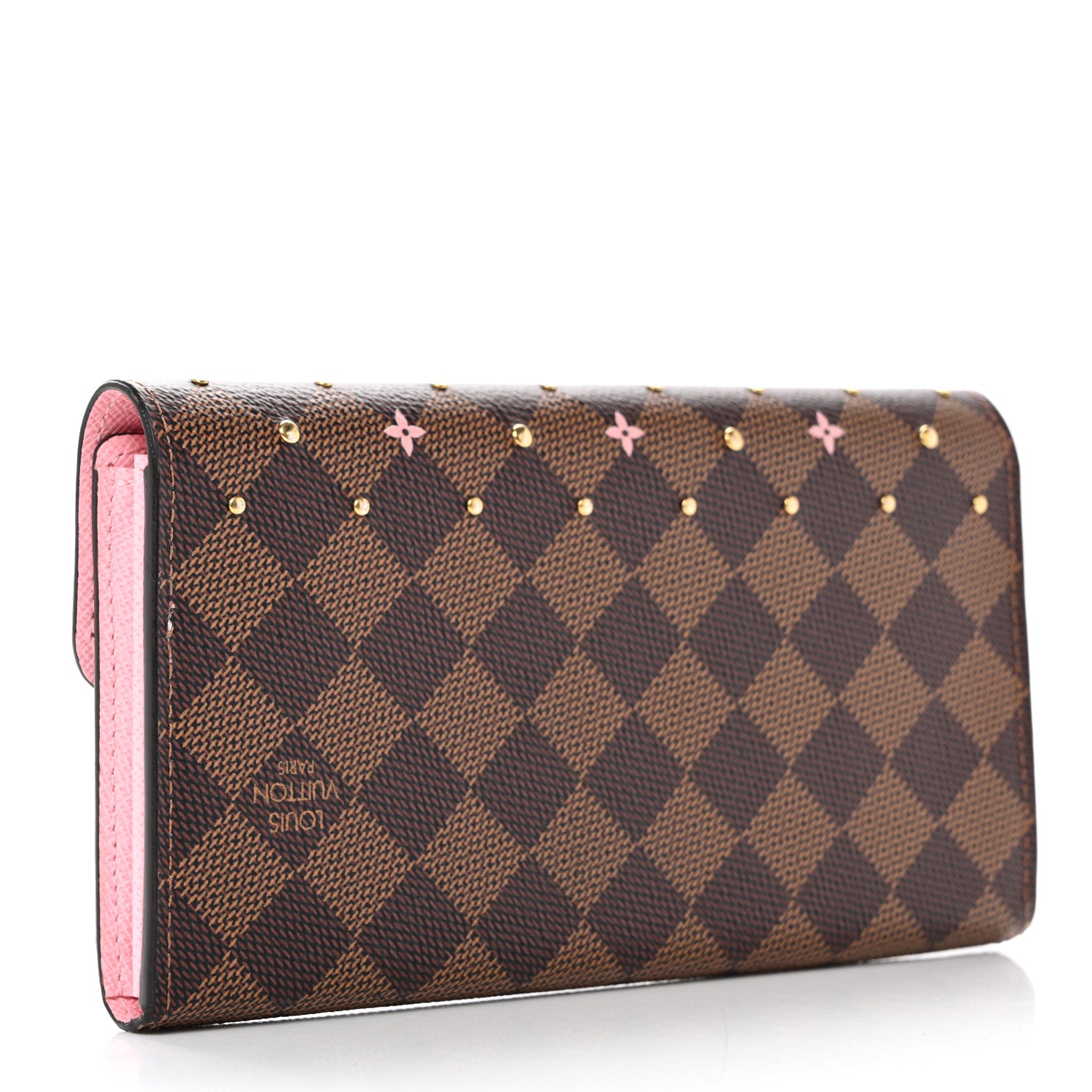 Louis Vuitton Damier Ebene Studded Sarah Wallet NM Rose Ballerine 3 of 7