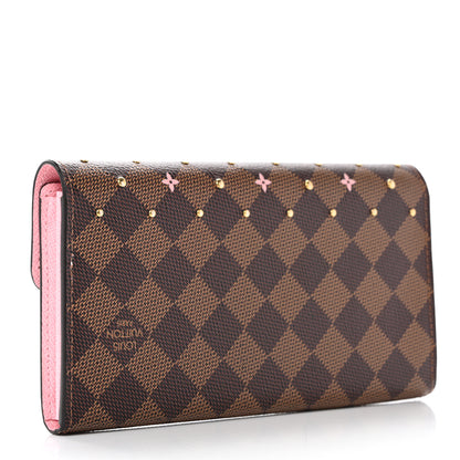 Louis Vuitton Damier Ebene Studded Sarah Wallet NM Rose Ballerine 3 of 7