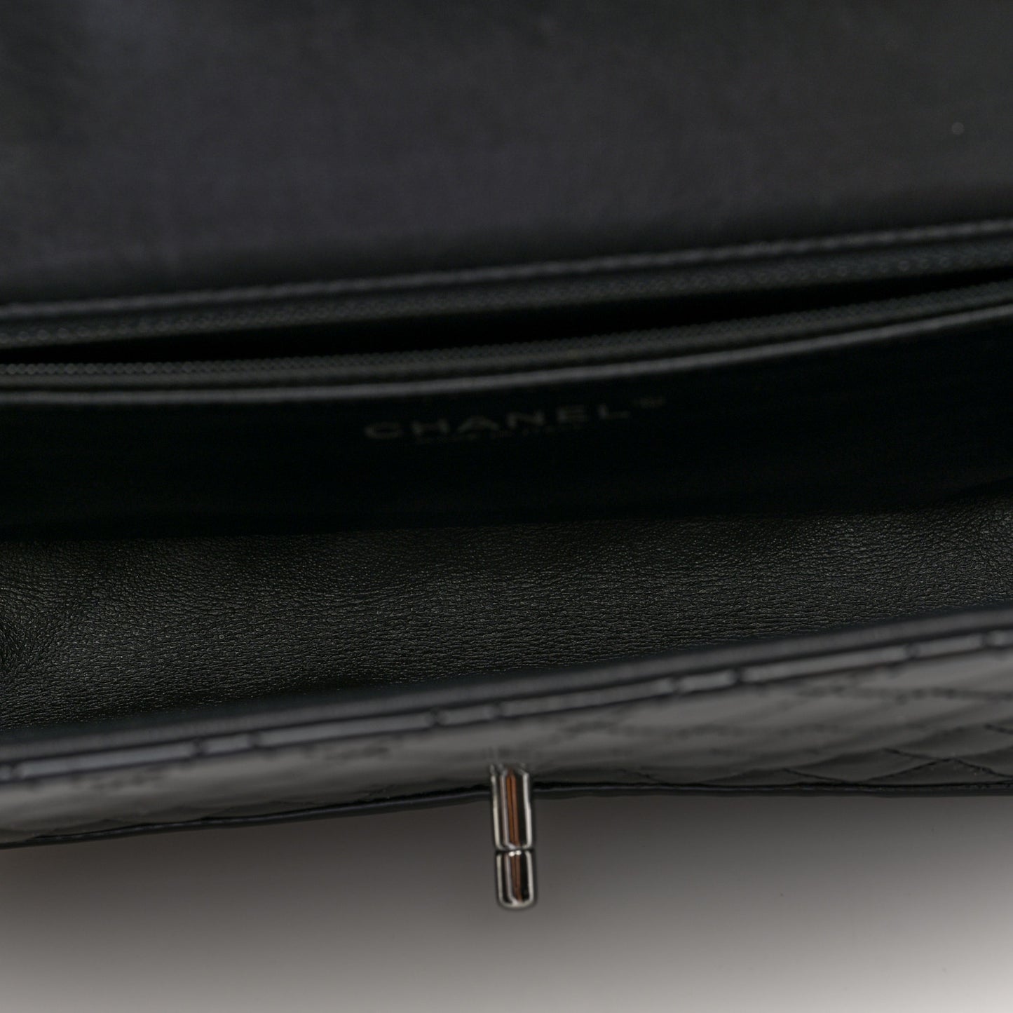 Patent Quilted Classic Twist Flap Bag Black