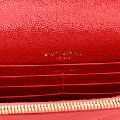 Saint Laurent Grain De Poudre Matelasse Chevron Monogram Envelope Chain Wallet New Red 6 of 14
