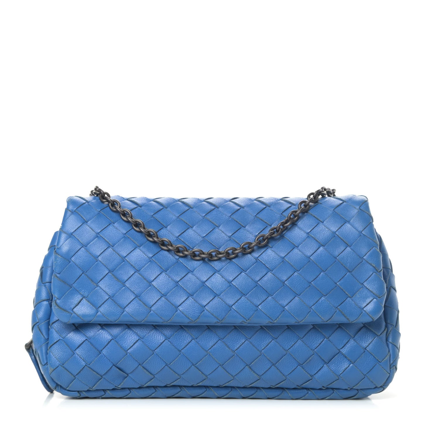 Nappa Intrecciato Small Chain Crossbody Blue