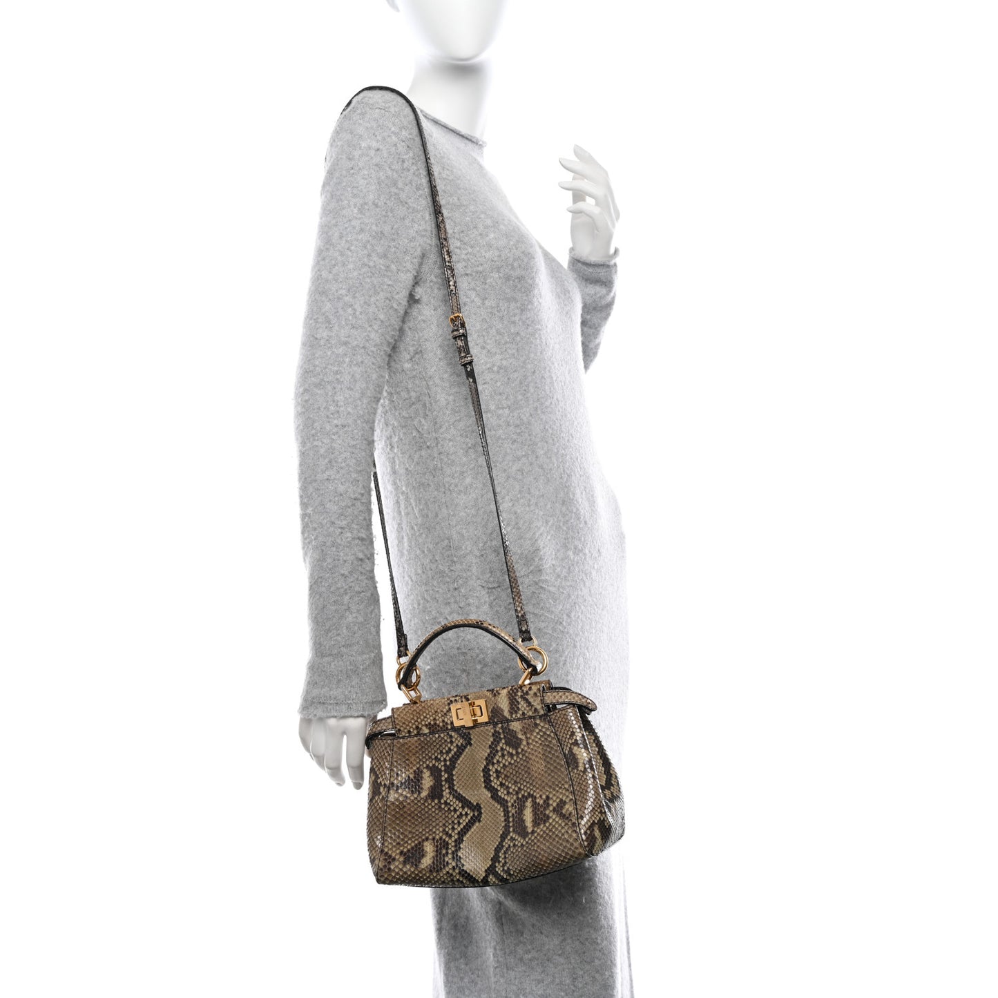 Snakeskin Camoscio Mini Peekaboo Iconic Satchel Asfalto Nocciola