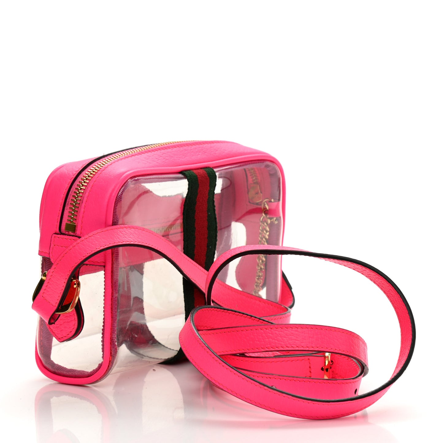 Vinyl Web Mini Ophidia Transparent Shoulder Bag Fluorescent Fuchsia