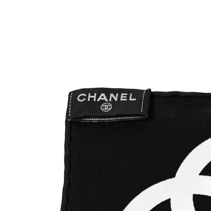 Chanel Silk CC Logo Camellia Scarf White Black 4 of 4