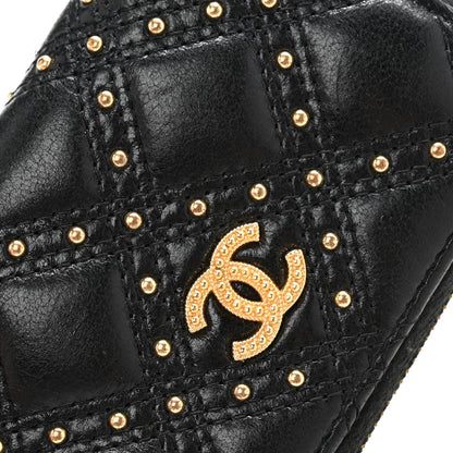 Chanel Lambskin Studded Quilted Compact Zip Around Wallet Black 9 of 9