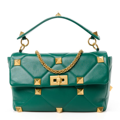 Valentino Garavani Nappa Large Roman Stud Shoulder Bag Jungle 1 of 11