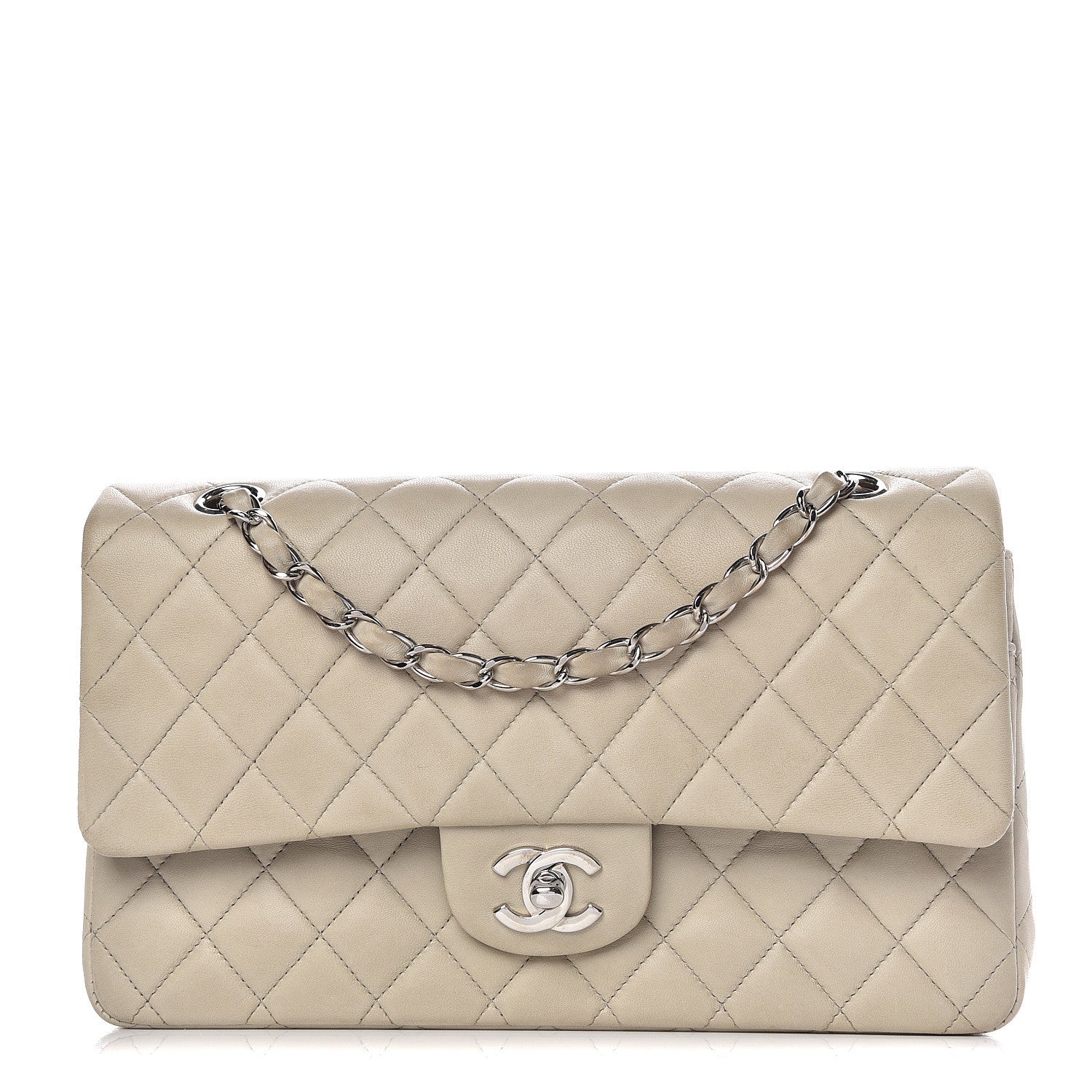Chanel Lambskin Quilted Medium Double Flap Light Grey 1 of 9