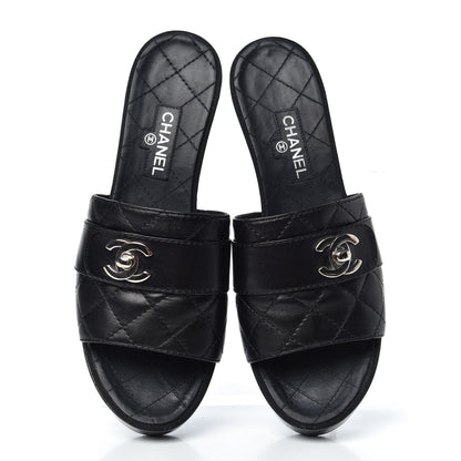 Chanel Lambskin Quilted Wooden Mules 38.5 Black 5 of 11