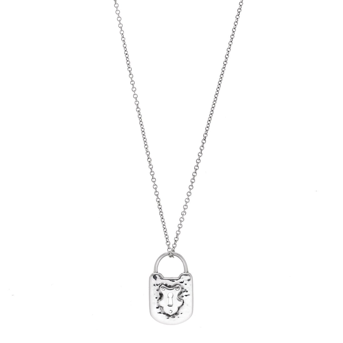 Sterling Silver Hammered Padlock Pendant Necklace